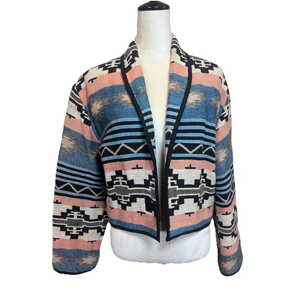 Vintage Tapestry Crop Jacket Aztec Design Size S Cowboy Boho Festival Goblincore